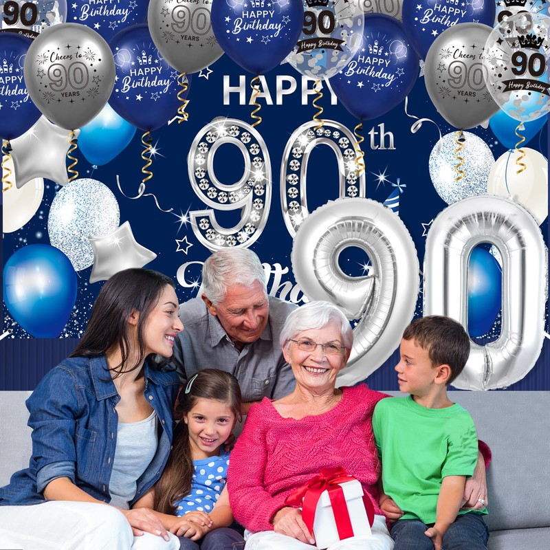 90th Birthday Decorations for Men and Women, 131 PCS Navy