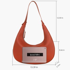DONNAIN Hobo Bag Women's Genuine Leather Half Moon Handbag with Wide Shoulder Strap, Stylish Leather Bag, Shopper Bag, Leather, Moon Bag, Bags for Women, Pumpkin Orange