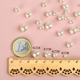 NALER Pearl Beads, Approximately 500 Pieces, For Crafts, Round Balls, Pearls, With Holes, White, Handmade, Materials: 0.24, 0.2, 0.3, 0.4, 0.4, 0.4 inches (4, 6, 8, 10 mm), Suitable for Charm
