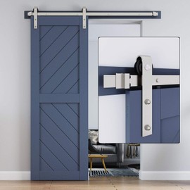 EaseLife 5 FT Brushed Nickel Sliding Barn Door Hardware Track Kit,Basic J Pulley,Heavy Duty,Slide Smoothly Quietly,Easy Install (5FT Track Kit for 26"~30" Wide Single Door)