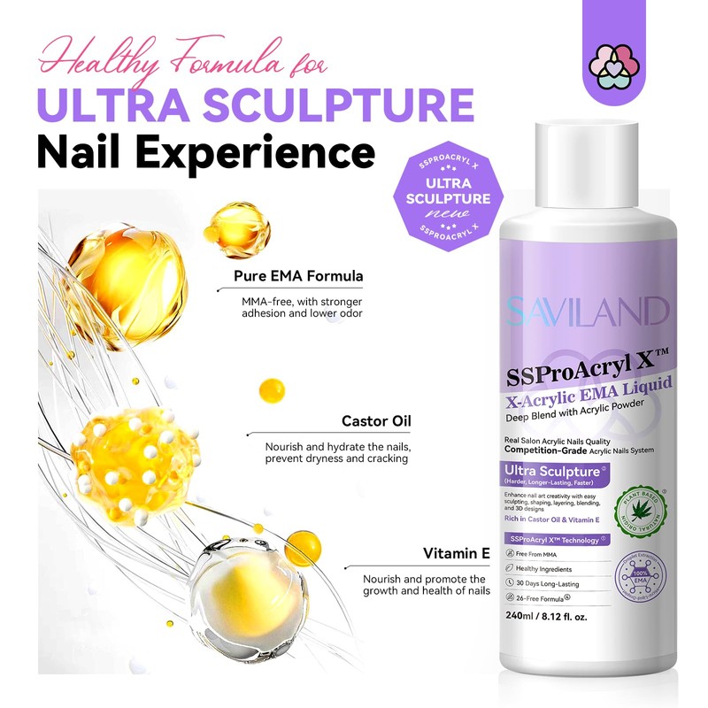 SAVILAND EMA Monomer Acrylic Nail Liquid: 8 oz Liquid Monomer