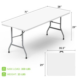 HLPB Folding Table 6ft, Foldable Portable Heavy Duty Plastic Fold-in-Half Utility Table with Handle & Safety Locks, Picnic Table Indoor Outdoor for Camping, Picnic and Party