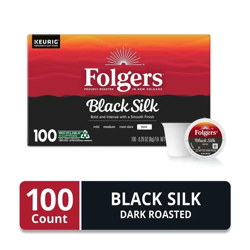 Folgers Dark Roast K-Cup Coffee Pods Black Silk 100 ct.