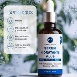 PUREZA NATUR Serum Acido hialurónico, Niacinamida, Colágeno y Elastina facial. PUREZA NATUR Suero Hidratante PLUS Hidrata, Reafirma y Renueva tu piel 50ml