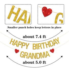 Happy Birthday Grandma Banner - Women Mother Birthday Garland Bunting Supplies - Mother's Day Best Grandma Ever Party Decorations - Gold Glitter