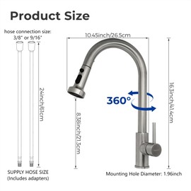 VANCOCO Kitchen Faucet with Pull Down Sprayer, 3-Function Stainless Steel Brushed Nickel Kitchen Sink Faucet, Commercial Modern Single Handle High Arc Kitchen Faucet with Sprayer for Home, RV