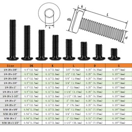 Matuja 1/4-20 x 3/4" Flat Head Hex Socket Bolts Screws,304 Stainless Steel,Black Oxide Finish,Fully Threaded Bright Furniture with Hex Key(20 Pcs)