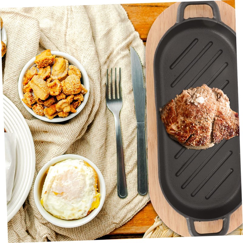 Gatuida 1 Set Cast Iron Griddle Plate Teppanyaki Steak Dish