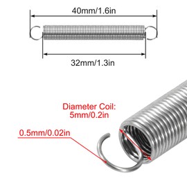 GUNGY Tension Springs with Hooks Stainless Steel Tension Spring 40 mm Outer Diameter 5 mm Wire Diameter 0.5 mm Maximum Tensile Force 0.43 kg 0.5 x 5 x 40 mm Pack of 20