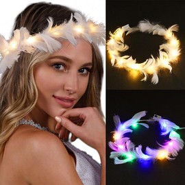 Zoestar LED Feather Headbands Light Up Headband Flashing Glowing Headpiece Festival Party Hair Accessories for Women and Girls,Pack of 2