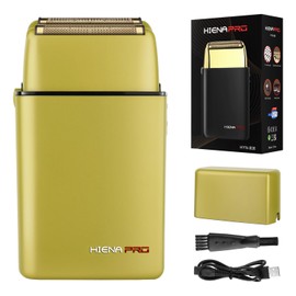 HIENA PRO Foil Shaver for Men Barber, Double Electric Foil Trimmer, Professional Electric Razor, Close Shaver, Cordless Rechargeable with USB, Yellow