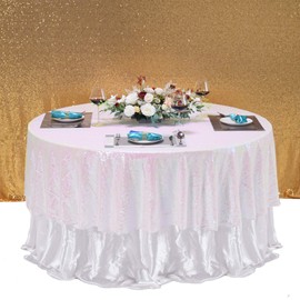 TCBESTO Sequin Tablecloth 108" Shiny Iridescent Glitter Round Table Cover Metallic Sequence Table Clothes for Birthday Party Baby Shower Wedding