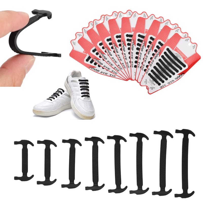 80pcs Silicone Lazy Shoelaces Elastic Black No Tie Shoe Laces