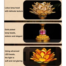 Omeet Colorful LED Lotus Buddhist Lamp, Gradient Buddha Light for Worship, Prayer and Display, Low Power Consumption, Eco - Friendly Material for Buddha Occasions, Buddhist Supplies - Pink Gold