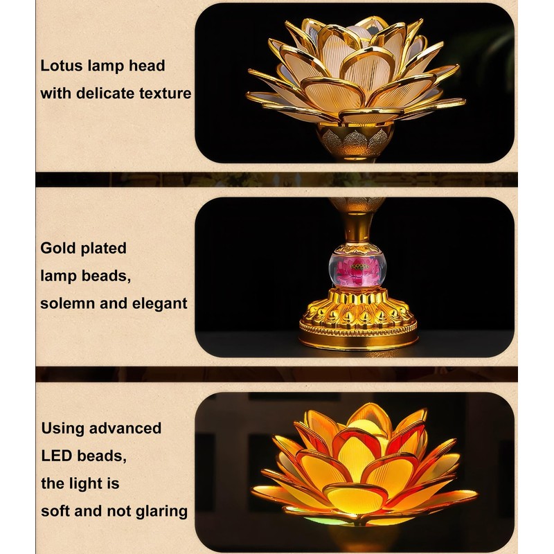 Omeet Colorful LED Lotus Buddhist Lamp, Gradient Buddha Light for