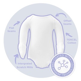 Eczema Baby Bodysuit Helps Moisturise Dry & Irritated Skin, Reduces Itching, Long Sleeves with Foldable Mittens for Unisex Babies Eczema Clothing 24-36 Months White