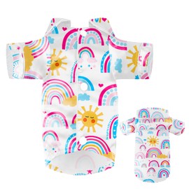 Dog Silk Pajamas Dog Shirts for Small Dogs Satin Pjs Two-Legged Puppy Clothes Lapel Sleepwear Cat Outfit (Boho Rainbow, L)