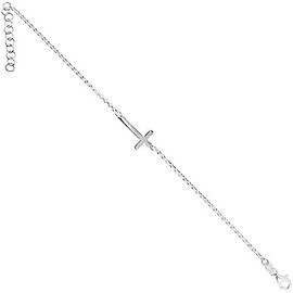 Sterling Silver Dainty Sideways Cross Bracelet Italy, 7-8 inch