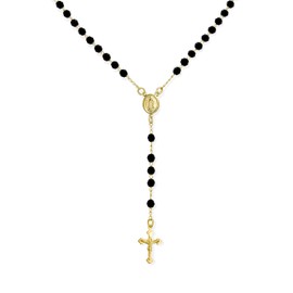 Religious Black Bead Blessed Mother Virgin Mary Rosary Beads Crucifix Cross Necklace for Women Teen Gold Plated