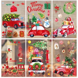 Nezyo 9 Sheets Christmas Window Clings - Reusable Double Sided Static Stickers for Glass - Santa Claus, Reindeer, Snowflakes Decals for Door, Home Decor