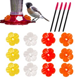 12 Pieces Hummingbird Feeders Replacement Flowers, BENBO Outdoor Bird Feeder Replacement Parts Feeding Ports Replacement with 4 PCS Cleaning Brush for Hummingbird Hanging Feeder Supplies (4 Colors)