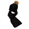 Women Cable Knit Beanie Winter Pompom Hat Scarf 2 Pcs