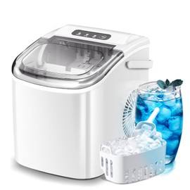 Kismile Ice Makers Countertop with Carry Handle,26Lbs/Day,9 Bullet Ice Ready in a 6 Mins Round,Auto-Cleaning Ice Maker with Ice Basket and Ice Scoop,Portable Ice Maker for Home,Office,Kitchen (White)