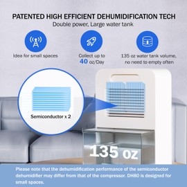 Frizzlife DH80 Dehumidifier With Air Purifier, 135oz Water Tank, Quiet Small Dehumidifiers With Sleep Mode For Home, Bedroom, Bathroom, Basement W/Auto Shut Off, 7 Colors LED Light, White