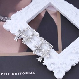 Cimenexe Bohemian Crystal Cross Drop Earrings Silver Paper Clip Stud Earrings Paved Crucifix Dangle Earrings Punk Rhinestone Cross Earrings Jewellery for Women and Girls Gifts, Zinc, No Gemstone