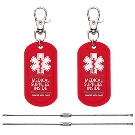 MEDMAX 2 Pack Medical Supplies Inside Tag, Handle with Care for Bags or Luggage Containing Medical Devices, Easy to Spot, Dual-Side Medical Alert Zipper Pull Bag Tags