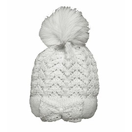 Baby White Girls Crochet Knitted Bow Bobble Hat - Fully Lined (6-12 Months)