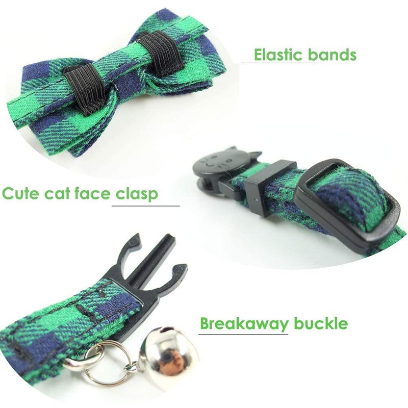 Cat Collar Breakaway with Bell and Bow Tie, Plaid Design