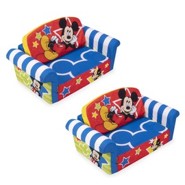 Marshmallow Furniture 2 Pack Kids Sofa, 2-in-1 Flip Open Foam Couch and Bed, Mickey Mouse
