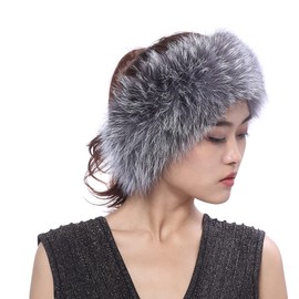 BeFur Women's Fluffy Headband Real Fox Fur Elastic Heat Headband for Winter Ski