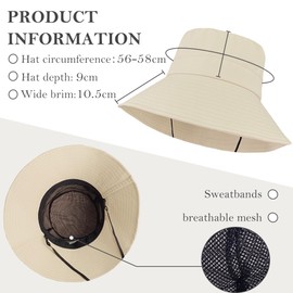 ehsbuy Wide Brim Fishing Hat Women's Cotton Foldable Sun Hat Summer Bucket Hat Ponytail Outdoor Hat with Adjustable Chin Strap for Beach Safari Travel Hiking, beige, Unit size
