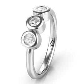 Metal Factory Sz 7.0 Solid Sterling Silver 3 CZ Past Present Future Wedding Engagement Ring