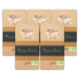 François Pralus Melissa 45% Milk Chocolate 5 Pack - French Chocolate - Bean-to-Bar, Direct Trade - Organic, Soy-Free - Bundle