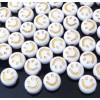 50 White Golden Inlay Acrylic Coin Disc Smile Emoji Happy Face Beads 7mm