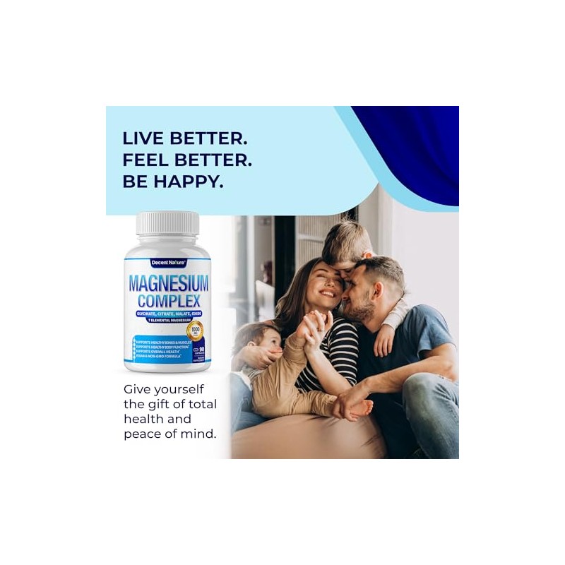 Decent Nature Complejo Magnesio Elemental Suplemento 1000mg Glicinato Citrato Malato