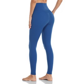 HeyNuts Essential High Waisted Yoga Leggings for Tall Women, Buttery Soft Full Length Workout Pants 28'' Classic Blue L(12)