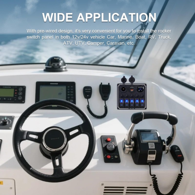 5 Gang Marine Boat Switch Panel with Dual USB Charger