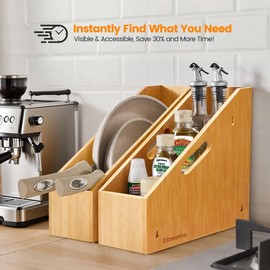 Libreshine Slim Bamboo Storage Bin with Handles – Heavy-Duty Organizer for Pans, Lids, Cutting Boards, Snacks & More | Open-Front & No-Drill Wall Mount | Kitchen, Pantry, Bathroom & Office Use