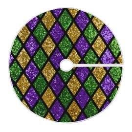 Ollabaky Mardi Gras Carnival Tree Skirt, 47.2 Inches Plaid Abstract Glitter Christmas Tree Skirt Xmas Ornament for Home Holiday Party Decoration