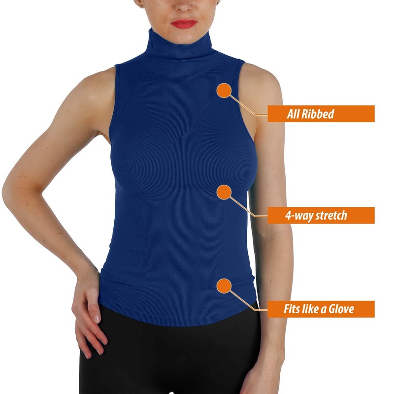 Seamless Ribbed Sleeveless Mock Neck Turtleneck Shaping Tank Top Hot