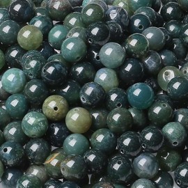 XIANNVXI Natural Stone Moss Agate Beads for Threading with Hole Round Crystals Gemstones for Threading Beads for Bracelets Chains DIY Jewellery Crafts 8 mm (Approx. 47 Pieces