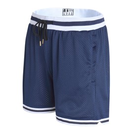DEHANER - Pantalones cortos de baloncesto para hombre con bolsillos con cierre para entrenamiento, gimnasio, deportes, con tela de malla transpirable, Pantalones cortos azul marino, M