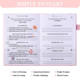Comkiso Gratitude Journal with 4 Inspirational Stickers: Undated Daily Gratitude Journal for Women and Men - More Happiness, Affirmation, and Mindfulness in A Few Minutes with Prompts & Quotes (Pink)