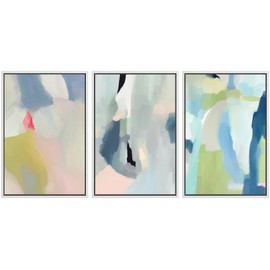 SIGNWIN Framed Canvas Print Wall Art Set Vibrant Pastel Paint Stroke Collage Shapes Abstract Illustrations Modern Art Decorative Nordic Calm/Zen for Living Room, Bedroom, Office - 16"x24"x3 White