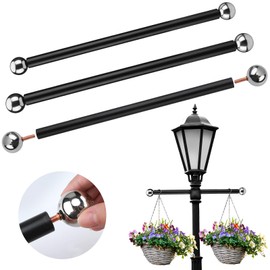 Yaocom 3 Pcs Lamp Post Cross Arm 16 Inch Handle Replacement Steel Cross Arm Ladder Rest with Threaded Metal Ball Cap Light Bar with Brass Caps for Outdoor Lamp Posts and Poles(Silver Ball)