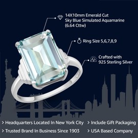 Gem Stone King 5-10 Cttw Gemstone Birthstone Engagement Ring For Women | 14X10MM Emerald Cut | 925 Sterling Silver | Wedding Anniversary Promise Ring For Women | Available In Size 5, 6, 7, 8, 9